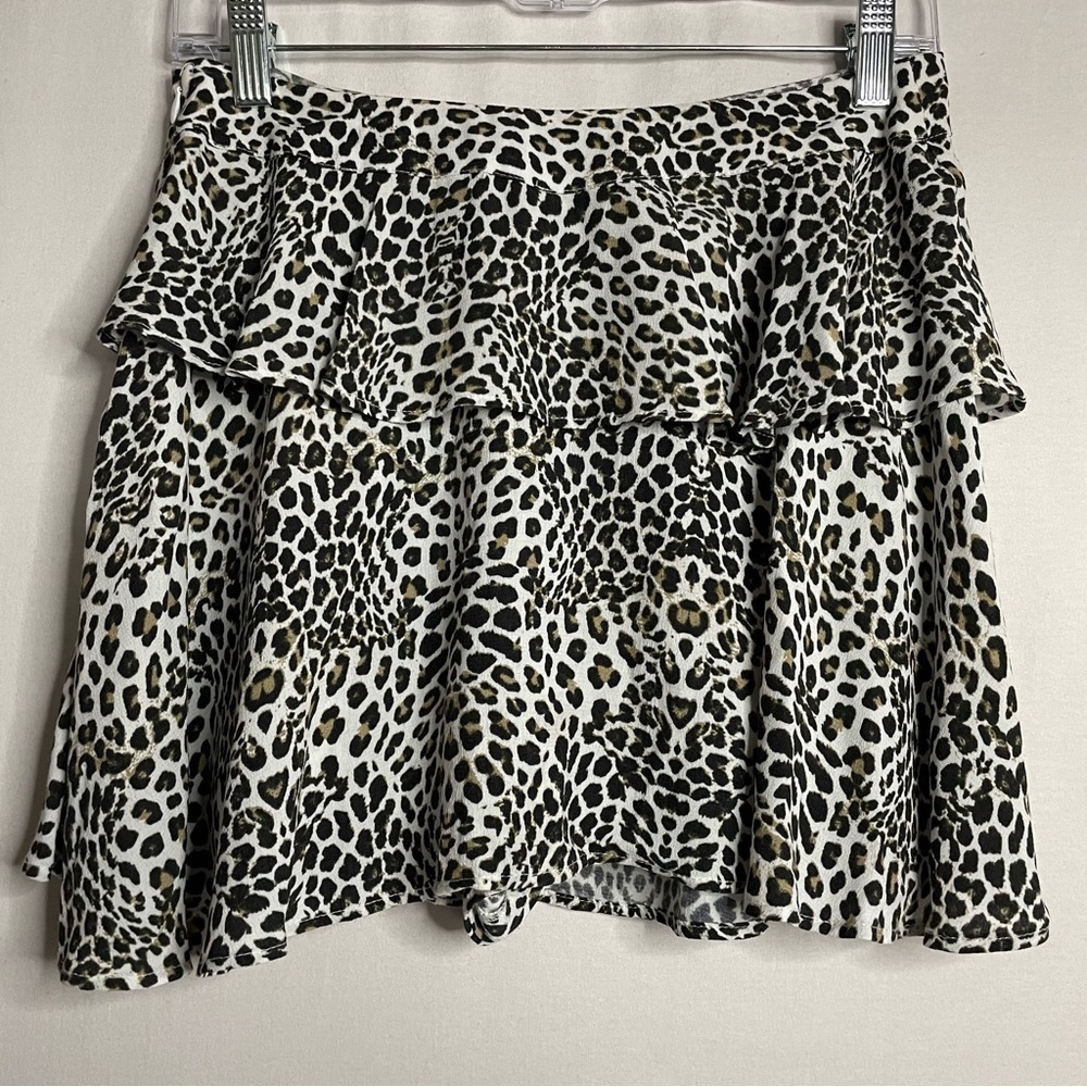 Zara Ruffle Leopard Print Mini Skort Skirt Boho Animal Cheetah Print - Picture 10 of 14